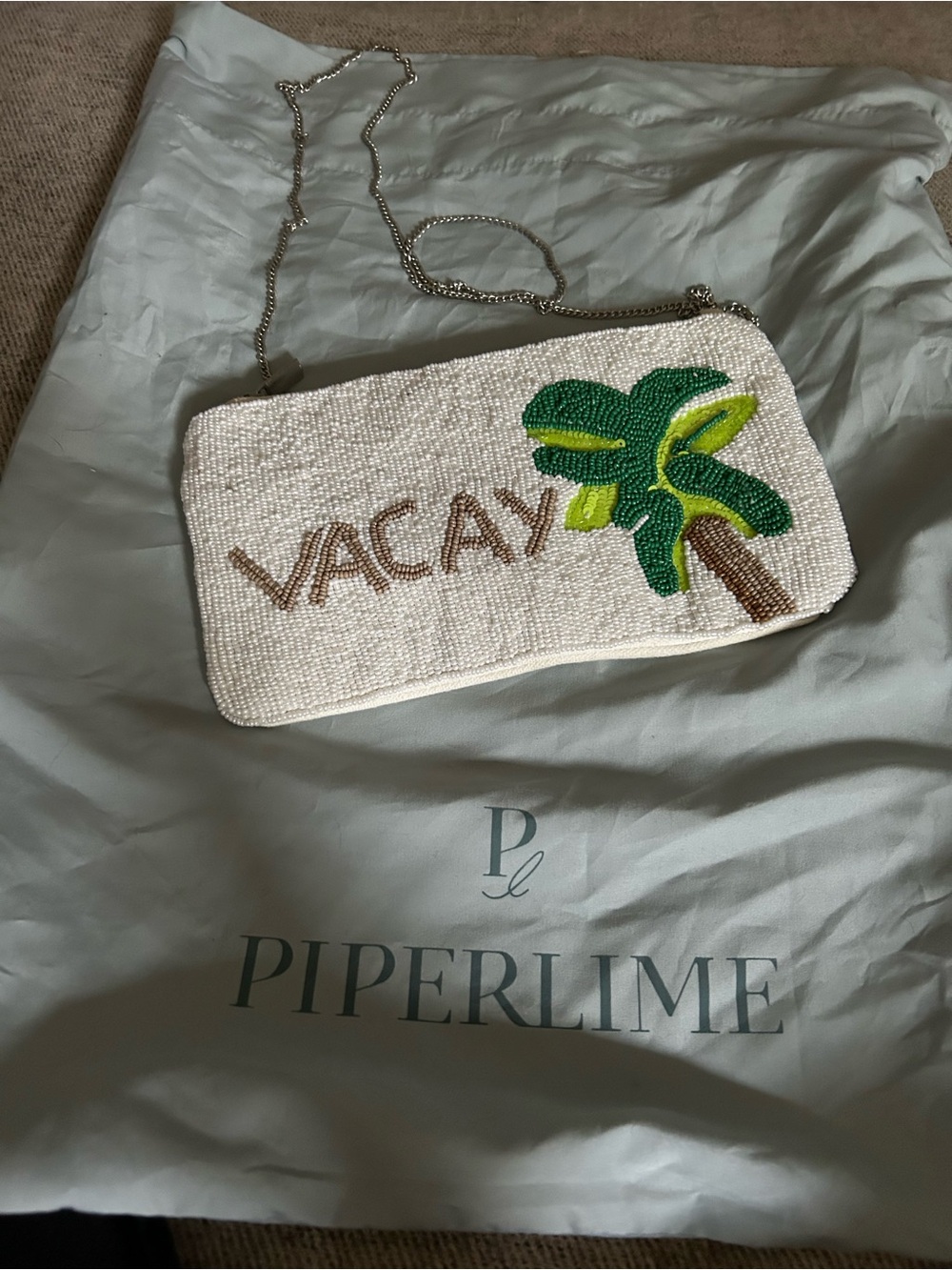 Circus by Sam Edelman White Beaded 'VACAY' Crossbody with Green Palm